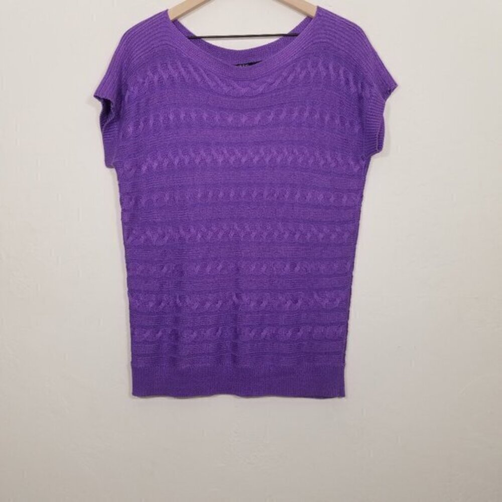 Lauren Ralph Lauren Crochet Pullover Short Sleeve Sweater Top Purple Size S
